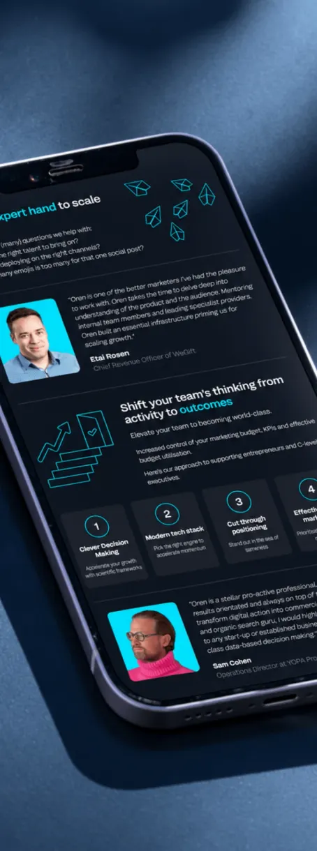 Oren Greenberg website testimonials on a phone