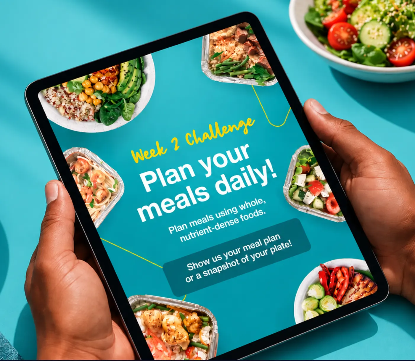 SpeedFit Week 2 Challenge meal plan on a tablet