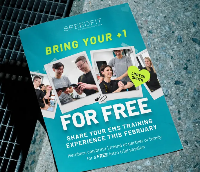 SpeedFit Bring Your +1 referral flyer