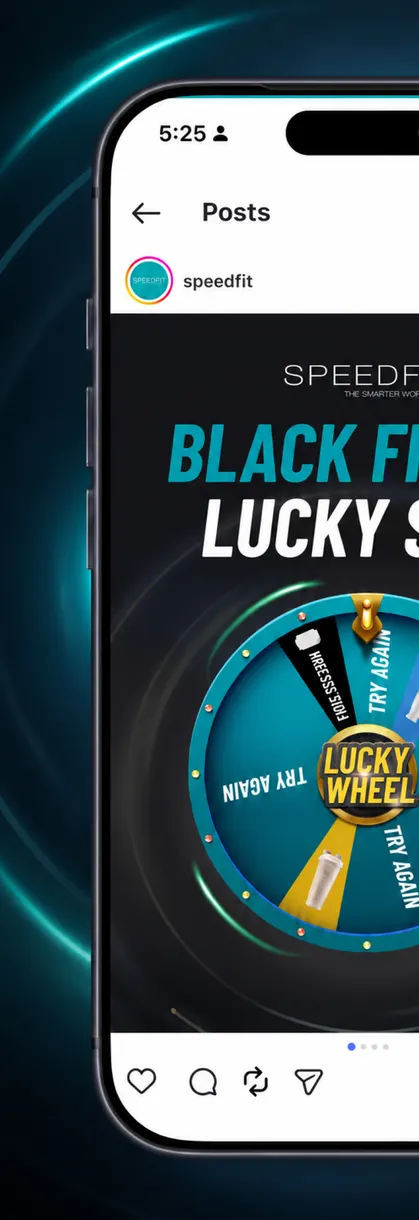 SpeedFit Black Friday lucky wheel post on a phone